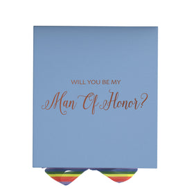 Will You Be My Man of Honor? Proposal Box light blue - No Border - Rainbow Ribbon
