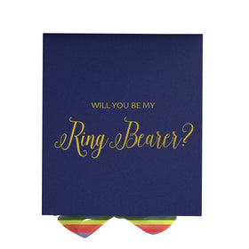 Will You Be My Ring Bearer? Proposal Box Navy - No Border - Rainbow Ribbon