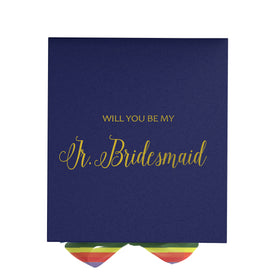 Will You Be My Jr Bridesmaid? Proposal Box Navy - No Border - Rainbow Ribbon