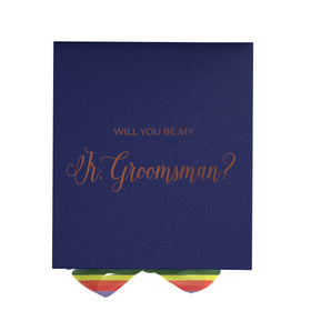 Will You Be My jr groomsman? Proposal Box Navy - No Border - Rainbow Ribbon