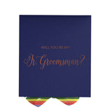 Will You Be My jr groomsman? Proposal Box Navy - No Border - Rainbow Ribbon