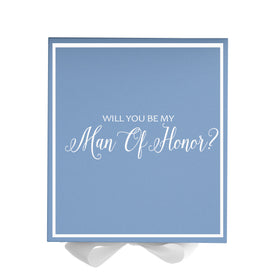 Will You Be My Man of Honor? Proposal Box Light Blue w/ white Bow-  Border