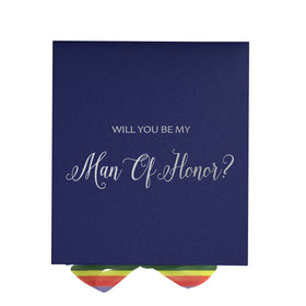 Will You Be My Man of Honor? Proposal Box Navy - No Border - Rainbow Ribbon
