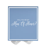 Will You Be My Man of Honor? Proposal Box Light Blue w/ white Bow-  Border