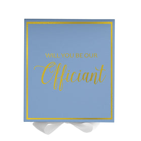 Will You Be our Officiant? Proposal Box Light Blue w/ white Bow-  Border