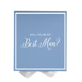 Will You Be My Best man? Proposal Box Light Blue w/ white Bow-  Border