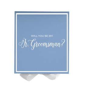 Will You Be My jr groomsman? Proposal Box Light Blue w/ white Bow-  Border