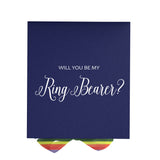 Will You Be My Ring Bearer? Proposal Box Navy - No Border - Rainbow Ribbon