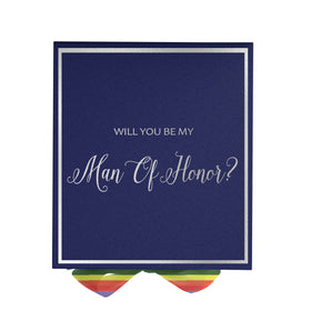 Will You Be My Man of Honor? Proposal Box Navy -  Border - Rainbow Ribbon