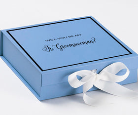 Will You Be My Jr Groomswoman? Proposal Box Light Blue w/ white Bow-  Border