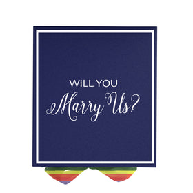 Will You Marry Us?? Proposal Box Navy -  Border - Rainbow Ribbon