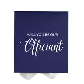 Will You Be our Officiant? Proposal Box Navy w/ White Bow - No Border