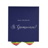 Will You Be My Jr Groomswoman? Proposal Box Navy - No Border - Rainbow Ribbon