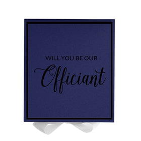 Will You Be our Officiant? Proposal Box Navy w/ White Bow -  Border