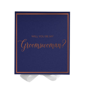 Will You Be My groomswoman? Proposal Box Navy w/ White Bow -  Border