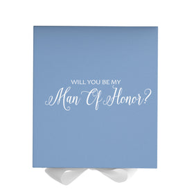 Will You Be My Man of Honor? Proposal Box Light Blue w/ white Bow- No Border