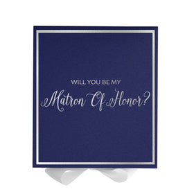 Will You Be My Matron of Honor? Proposal Box Navy w/ White Bow -  Border