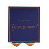 Will You Be My groomswoman? Proposal Box Navy -  Border - Rainbow Ribbon