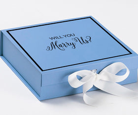 Will You Marry Us?? Proposal Box Light Blue w/ white Bow-  Border