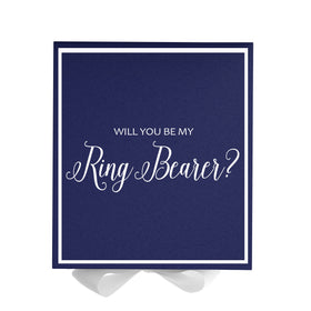 Will You Be My Ring Bearer? Proposal Box Navy w/ White Bow -  Border