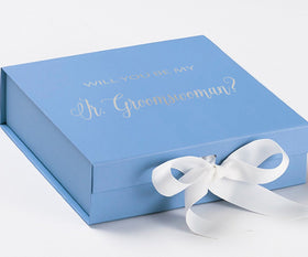 Will You Be My Jr Groomswoman? Proposal Box Light Blue w/ white Bow- No Border