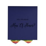 Will You Be My Man of Honor? Proposal Box Navy - No Border - Rainbow Ribbon