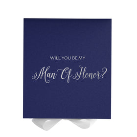 Will You Be My Man of Honor? Proposal Box Navy w/ White Bow - No Border