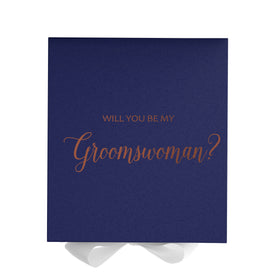 Will You Be My groomswoman? Proposal Box Navy w/ White Bow - No Border