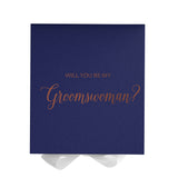 Will You Be My groomswoman? Proposal Box Navy w/ White Bow - No Border