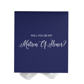 Will You Be My Matron of Honor? Proposal Box Navy w/ White Bow - No Border