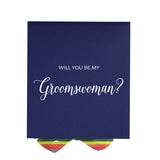 Will You Be My groomswoman? Proposal Box Navy - No Border - Rainbow Ribbon