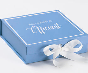 Will You Be our Officiant? Proposal Box Light Blue w/ white Bow-  Border