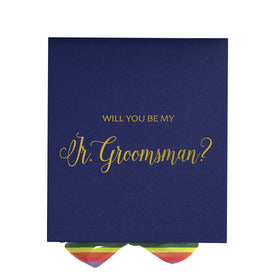 Will You Be My jr groomsman? Proposal Box Navy - No Border - Rainbow Ribbon