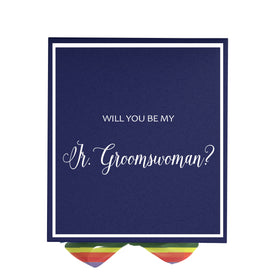 Will You Be My Jr Groomswoman? Proposal Box Navy -  Border - Rainbow Ribbon