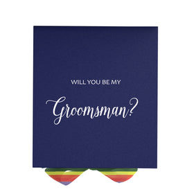 Will You Be My groomsman? Proposal Box Navy - No Border - Rainbow Ribbon