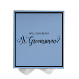 Will You Be My jr groomsman? Proposal Box Light Blue w/ white Bow-  Border