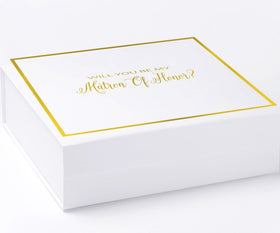 Will You Be My Matron of Honor? Proposal Box White -  Border - No ribbon