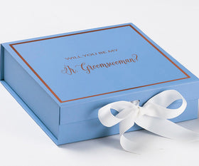 Will You Be My Jr Groomswoman? Proposal Box Light Blue w/ white Bow-  Border