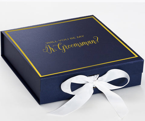 Will You Be My jr groomsman? Proposal Box Navy w/ White Bow -  Border