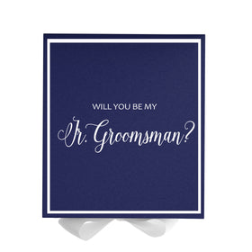 Will You Be My jr groomsman? Proposal Box Navy w/ White Bow -  Border