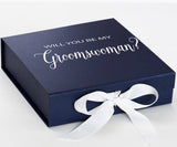 Will You Be My groomswoman? Proposal Box Navy w/ White Bow - No Border