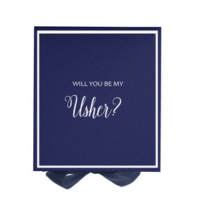 Will You Be My Usher? Proposal Box Navy -  Border