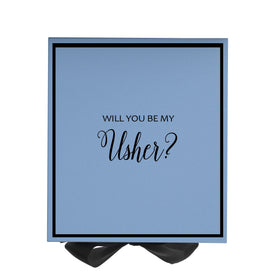 Will You Be My Usher? Proposal Box Light Blue w/ Black Bow-  Border