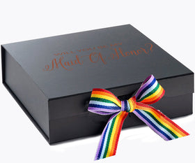 Will You Be My maid of honor? Proposal Box black - No Border - Rainbow Ribbon