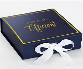 Will You Be our Officiant? Proposal Box Navy w/ White Bow -  Border