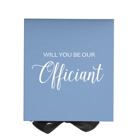 Will You Be our Officiant? Proposal Box Light Blue w/ Black Bow- No Border