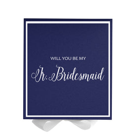 Will You Be My Jr Bridesmaid? Proposal Box Navy w/ White Bow -  Border