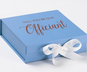 Will You Be our Officiant? Proposal Box Light Blue w/ white Bow- No Border