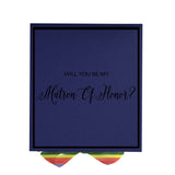 Will You Be My Matron of Honor? Proposal Box Navy -  Border - Rainbow Ribbon