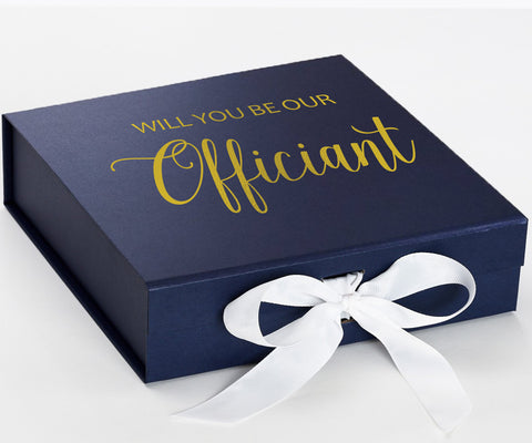 Will You Be our Officiant? Proposal Box Navy w/ White Bow - No Border